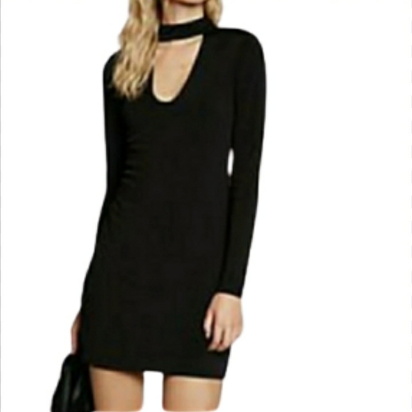 Express Dresses & Skirts - EXPRESS BLACK MOCK NECK CUT-OUT LONG SLEEVE DRESS